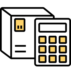 A parcel with a calculator illustration