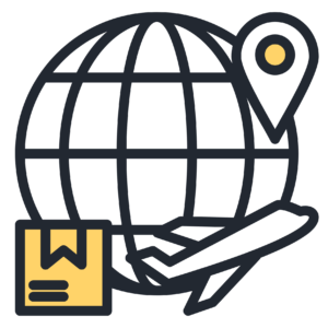 A globe, a package and an airplane illustration